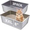 FUTAM 2 Pack Stainless Steel Cat Litter Box, 23.6"x15.8"x8" XXL Stainless Steel Litter Box 8 inch Deep, Extra Large Metal Litterbox for Big Cats, Non Stick Easy Clean Surface, High Sided