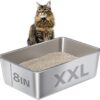 Nyutu XXL Stainless Steel Litter Box,Metal Cat Litter Box XLarge Easy Clean,Cat LitterBox 8in Gigh Side for Big Cats/Multiple Cats,Non Stick No Smell