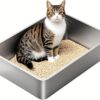 Stainless Steel Cat Litter Box, Large Metal Litterbox, XL Stainless Steel Litter Tray Pan for Big Cats, 23.6" Lx15.7 W x5.9 H, No Odor Absorption, Easy to Clean, Rustproof, Leakproof
